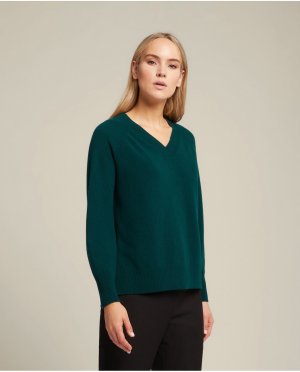 Женский свитер с V-образным вырезом из чистой кардной шерсти , зеленый Elena Mirò. Цвет: зеленый