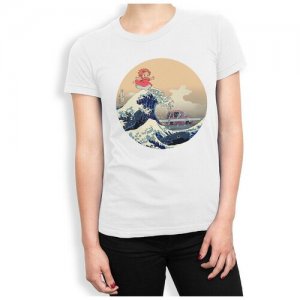 Футболка Dream Shirts Рыбка Поньо и Большая волна в Канагаве Женская белая 3XL. Цвет: белый