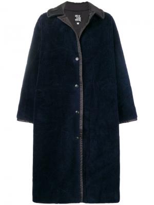 Пальто оверсайз с искусственным мехом Claude Montana Vintage. Цвет: синий