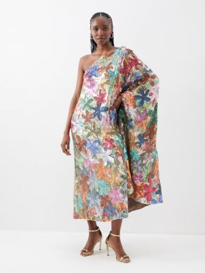 Платье миди из жоржета с цветочными пайетками на одно плечо , мультиколор Ashish