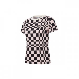 Downtown Checkered Round Neck Short Sleeve Tee Women Tops Pink 533046-36 Puma
