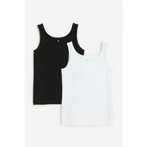 Майка , 2 шт., размер 134/140, черный, белый H&M. Цвет: белый/белый-черный/черный