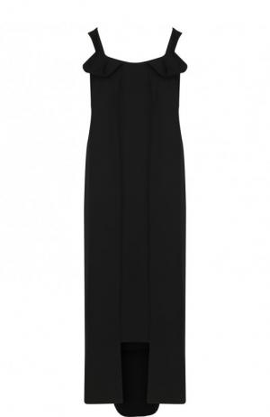 Однотонное шерстяное платье-миди свободного кроя Yohji Yamamoto. Цвет: черный