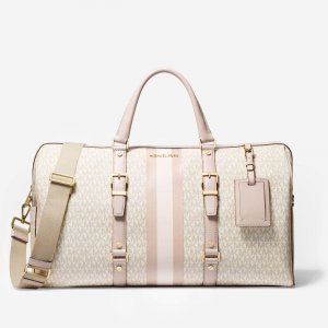 Дорожная сумка Michael Kors Bedford Travel Extra-Large Logo Stripe Weekender, ванильный/нежно-розовый