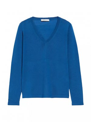 Шерстяной вязаный свитер с V-образным вырезом, синий Max Mara Leisure