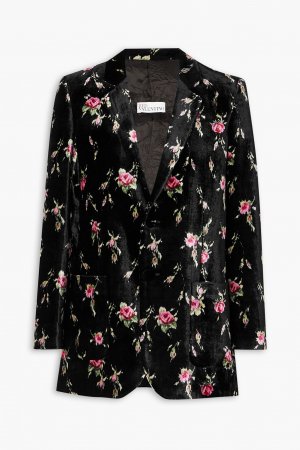 Бархатный пиджак с цветочным принтом REDVALENTINO, черный REDValentino
