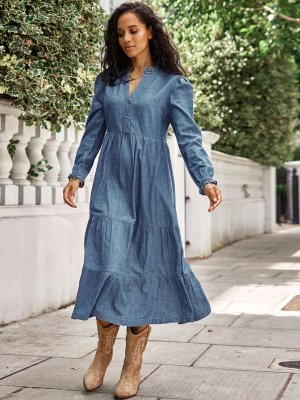 Джинсовое платье макси Liv, средний винтажный синий Aspiga