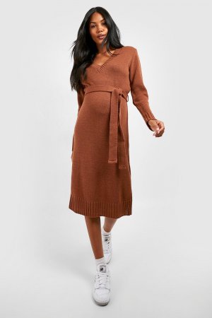 Платье-свитер с v-образным вырезом для беременных , коричневый Boohoo
