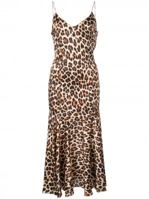 Платье-комбинация с леопардовым принтом Caroline Constas. Цвет: коричневый