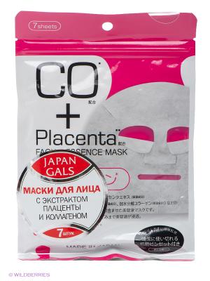 Маска с плацентой и коллагеном Facial Essence Mask 7 шт Japan Gals. Цвет: белый, розовый