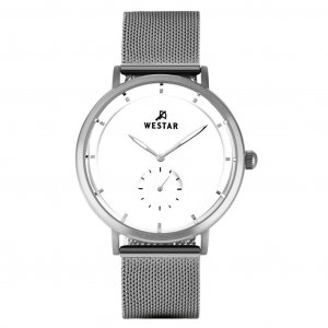 Profile Кварцевые мужские часы из нержавеющей стали с сеткой белым циферблатом 50247STN101 Westar