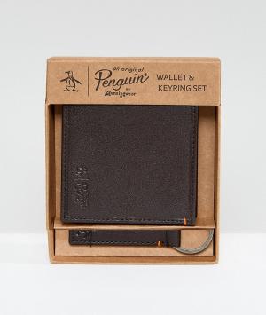 Коричневый бумажник и брелок для ключей Original Penguin. Цвет: коричневый