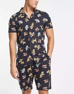 Черный комплект из пижамы и шорт Tom And Jerry Urban Threads