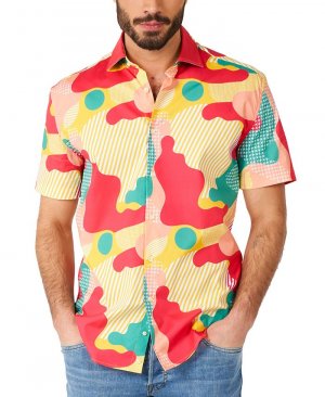 Мужская рубашка кораллового цвета с коротким рукавом рисунком OppoSuits, мультиколор Opposuits