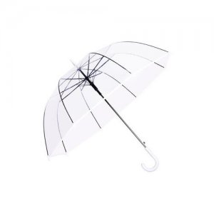 Зонт трость прозрачный с арочным куполом белой ручкой (белый кант) zontcenter