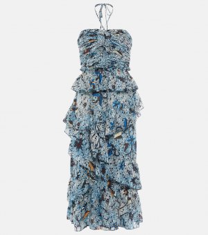 Платье миди Simona из смесового хлопка с принтом ULLA JOHNSON, синий Johnson
