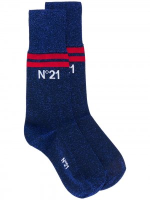 Носки с логотипом и блестками Nº21. Цвет: синий