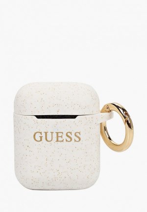 Чехол для наушников Guess Airpods, Silicone case with ring Glitter/White. Цвет: белый