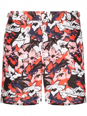 Плавки-шорты Bulldog South Beach с цветочным принтом Orlebar Brown. Цвет: красный