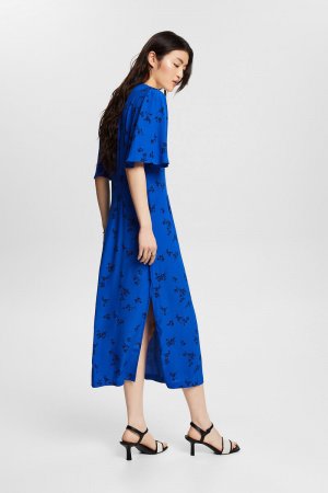 Платье миди из вискозы с цветочным принтом , синий Esprit