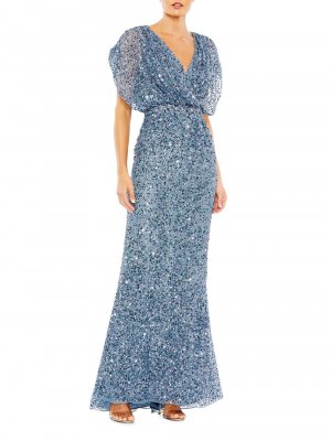 Вечернее платье-блузон с эффектом металлик , синий Mac Duggal