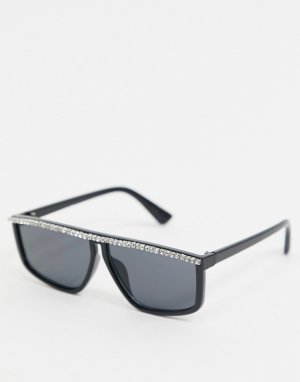 Черные солнцезащитные очки в квадратной оправе со стразами -Черный цвет ASOS EDITION