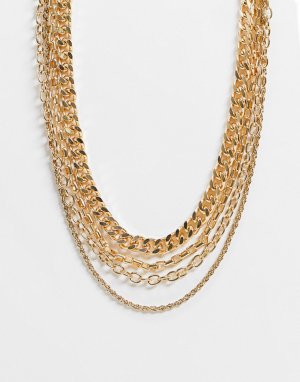 Золотистое ярусное ожерелье из цепочки с разными звеньями -Золотистый Pieces