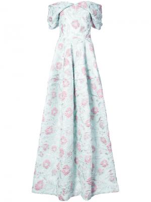 Вечернее платье с цветочным узором Christian Siriano. Цвет: розовый и фиолетовый
