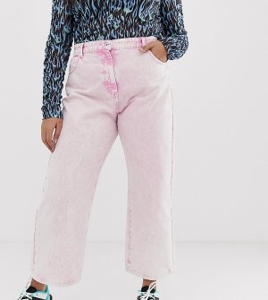 Розовые джинсы прямого кроя с эффектом кислотной стирки COLLUSION Plus x005. Цвет: розовый