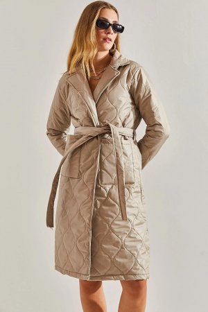 Женское стеганое пальто с двойным карманом и поясом SHADE, норка Shade