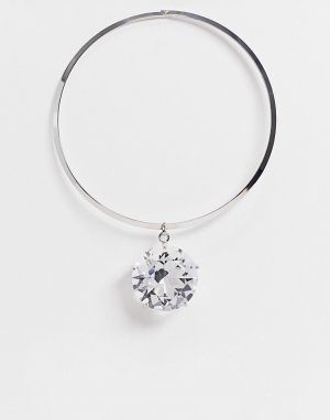 Серебристое ожерелье-чокер с крупной подвеской-кристаллом Ego-Серебристый EGO