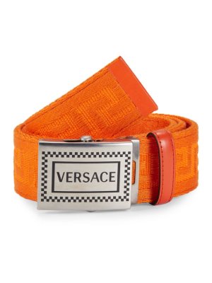 Холщовый ремень с пряжкой Box Frame, темно-оранжевый Versace