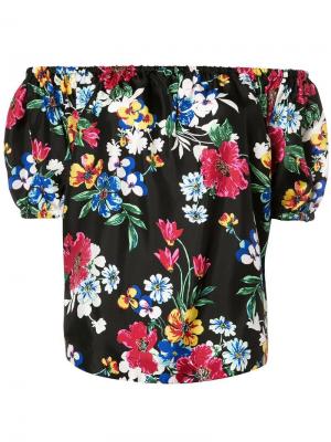 Блузка с цветочным принтом и открытыми плечами Piamita. Цвет: чёрный