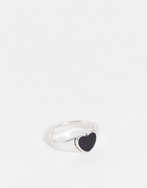 Серебристое кольцо-печатка с ониксом в виде сердечка DesignB london-Серебристый London