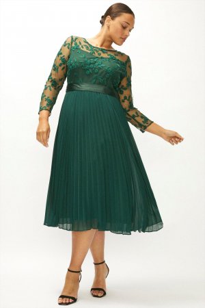 Платье миди с длинными рукавами и вышивкой больших размеров , зеленый Coast