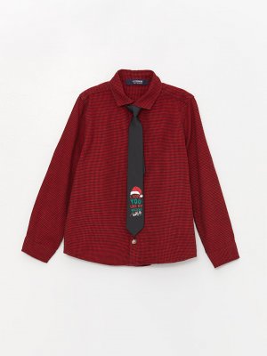 Новогодняя тематическая рубашка и галстук с длинными рукавами для мальчиков , красный плед LCW Kids