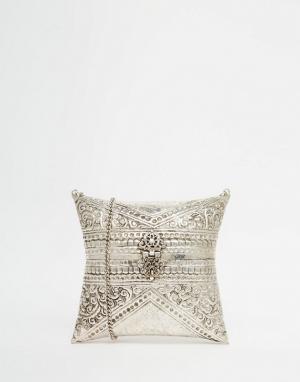Клатч в форме подушки с тисненым цветочным узором From St Xavier. Цвет: серебряный