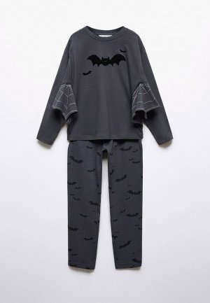 Пижама Mango Kids BAT. Цвет: серый