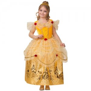 Карнавальный костюм «Принцесса Белль», текстиль-принт, платье, перчатки, брошь, р. 30, рост 116 см Батик. Цвет: желтый