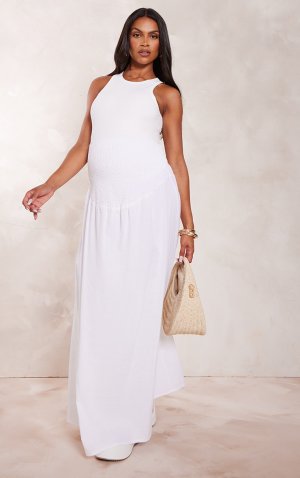 Белая льняная юбка-макси для беременных PrettyLittleThing