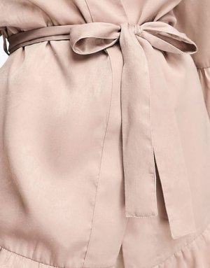 Атласный мини-халат с рюшами и рукавами Bridesmaid пыльно-розового цвета Luna