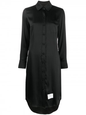 Атласное платье-рубашка с длинными рукавами Thom Browne. Цвет: черный