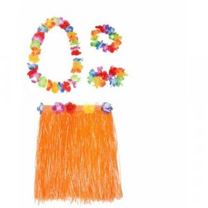 Гавайская юбка оранжевая 40 см, ожерелье лея 96 венок, 2 браслета (набор) Happy Pirate. Цвет: оранжевый