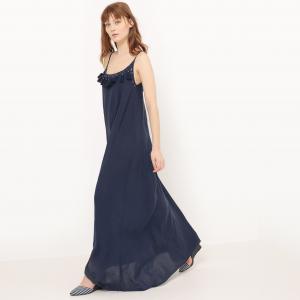 Платье длинное с тонкими бретелями и вышивкой MOLLY BRACKEN. Цвет: темно-синий