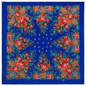 Платок ,72х72 см, серый, синий Павловопосадская платочная мануфактура. Цвет: красный/синий/оранжевый