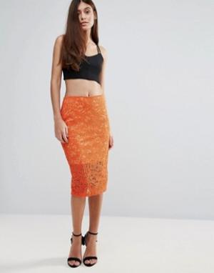 Кружевная юбка-карандаш Zibi London. Цвет: оранжевый