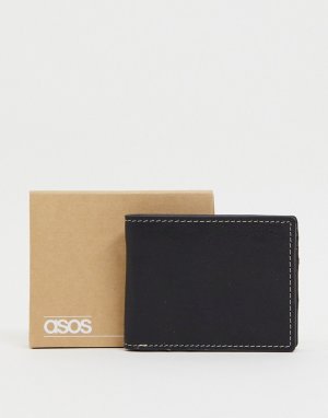 Кожаный бумажник с контрастной строчкой и коричневой подкладкой -Черный цвет ASOS DESIGN