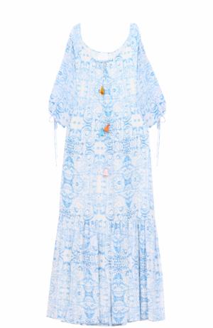 Платье-макси свободного кроя с укороченным рукавом Athena Procopiou. Цвет: голубой