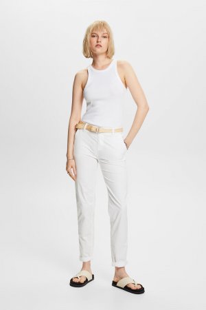 Базовые брюки-чиносы с плетеным поясом , белый Esprit