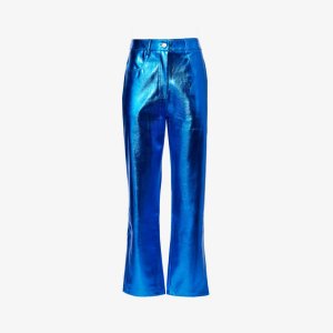Прямые брюки металлик из искусственной кожи со средней посадкой , цвет cobalt Amy Lynn